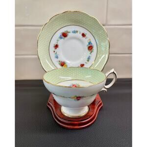 Hammersley Bone China England Tea Cup and Saucer Green and White Floral